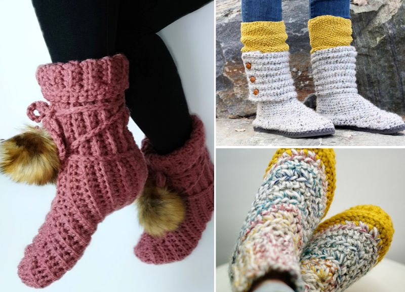 Warm Crochet Slipper Boots with Free Patterns