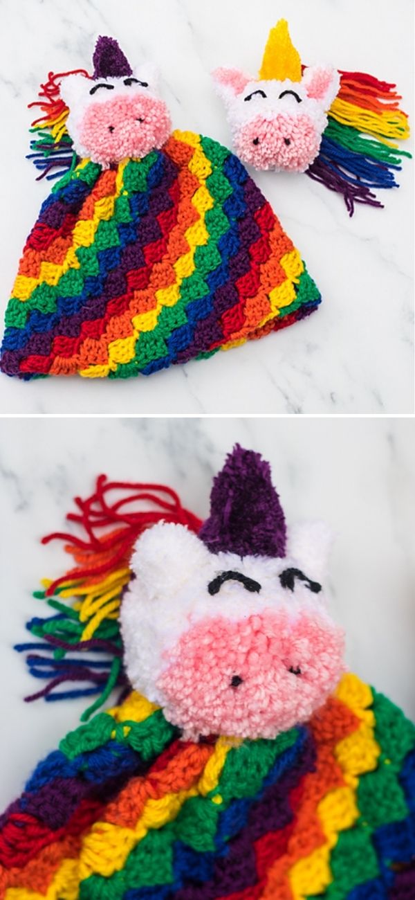 C2C rainbow crochet unicorn hat