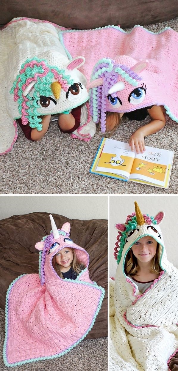 hooded unicorn blankets in pink and white