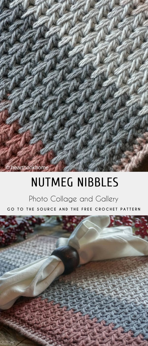 modern crochet placemat with solid texture in terracotta dark and light grey colors
