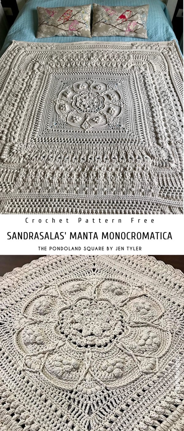 two pictures of a crocheted blanket.