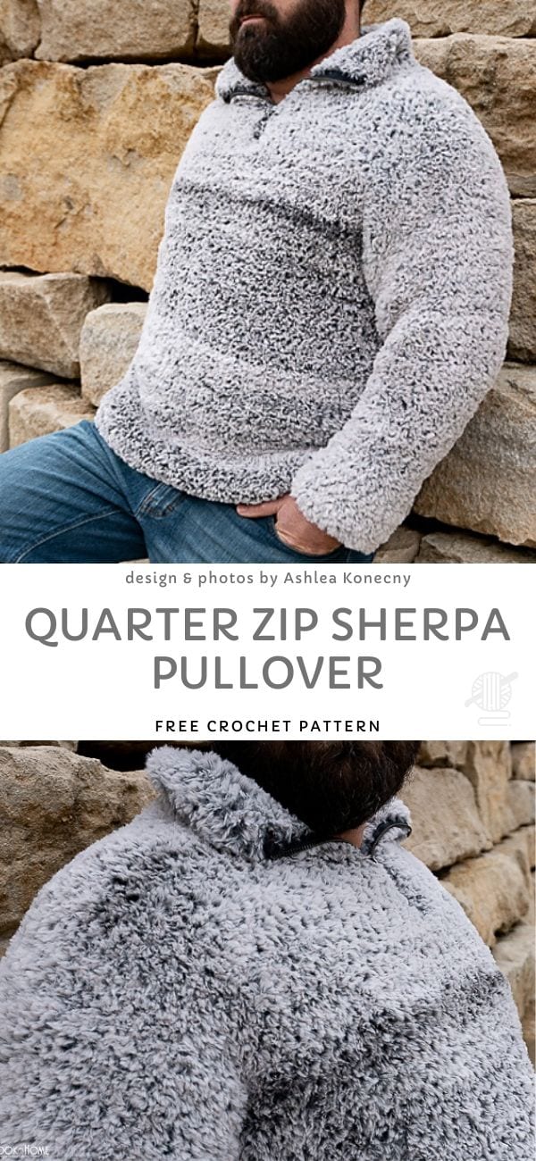 Quarter Zip Sherpa Pullover Free Crochet Pattern