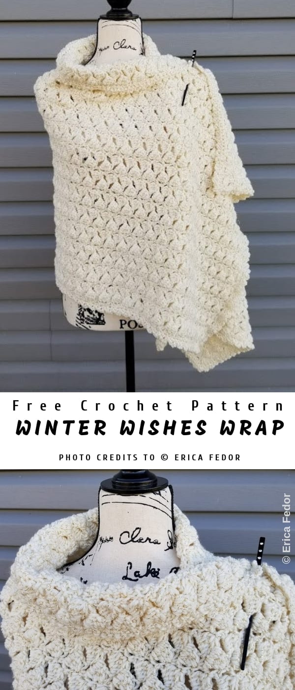 a crocheted winter dishcloth wrapped on a mannequin.