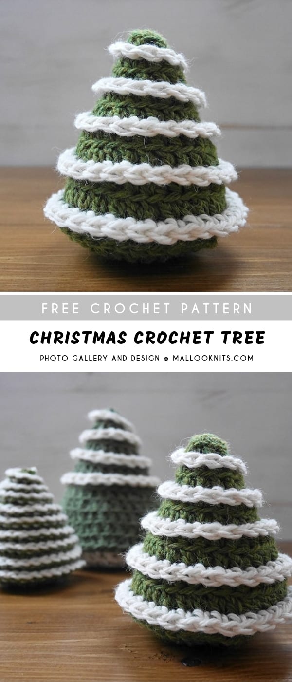 a christmas crochet tree made of green and white yarn.