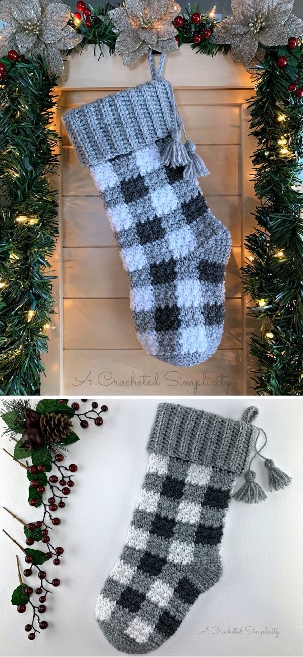 Nuffalo Plaid Christmas Stocking Free Crochet Pattern