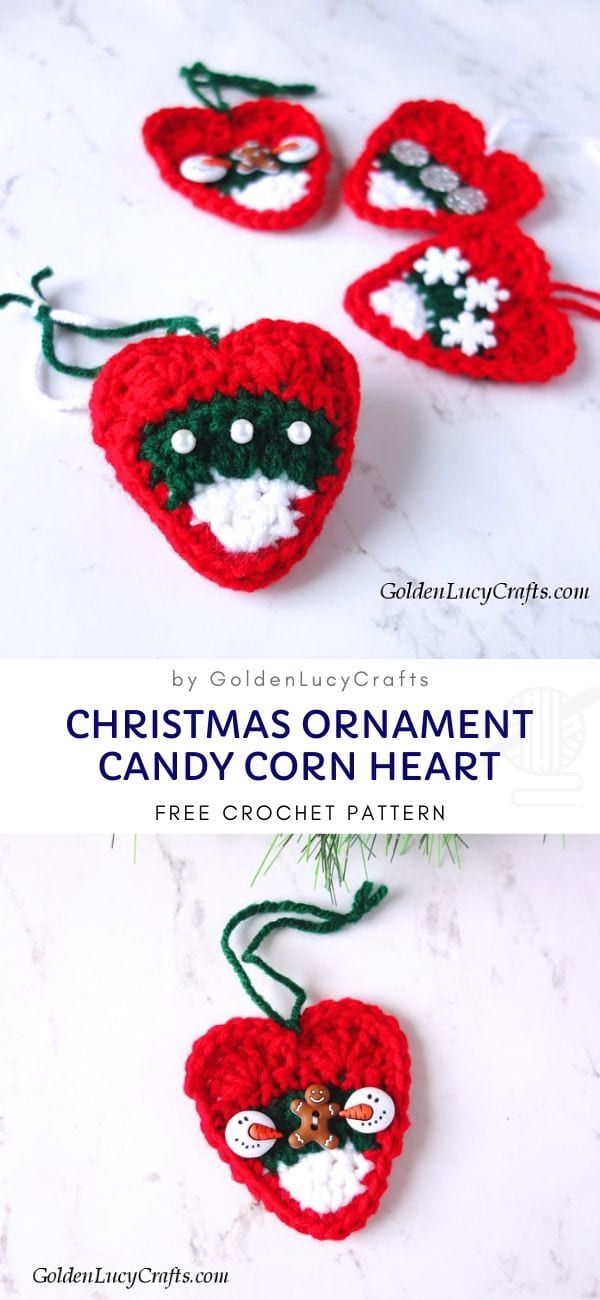 Christmas Ornament Candy Corn Heart Free Crochet Pattern