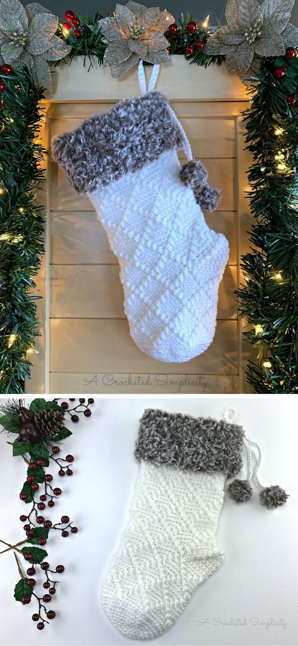 Diamonds And Fur Christmas Stocking Free Crochet Pattern