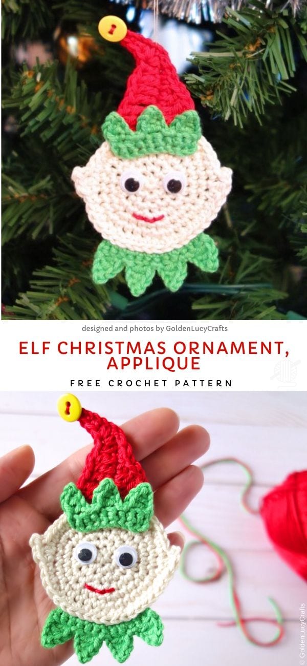 Elf Christmas Ornament, Applique Free Crochet Pattern