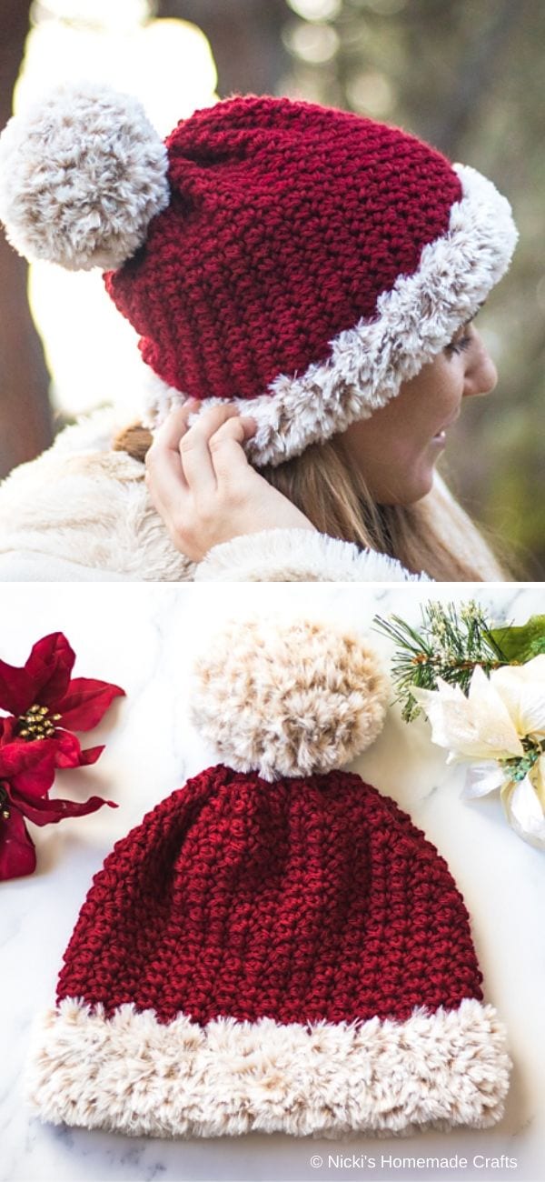 Faux Fur Santa Suzette Hat Free Crochet Pattern
