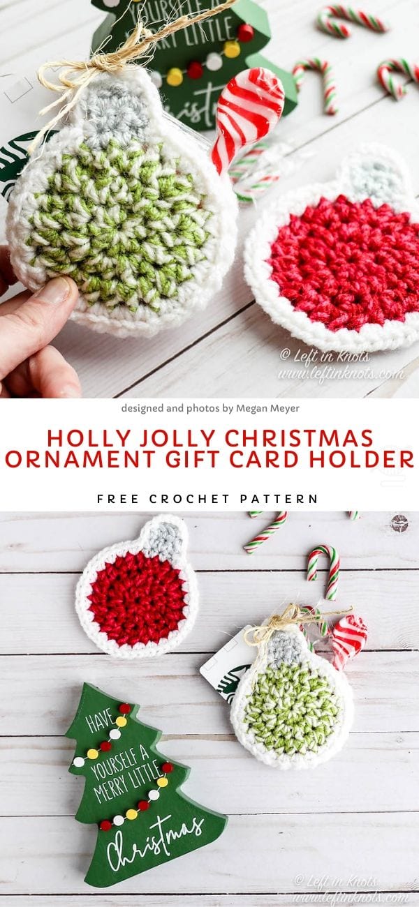 Holly Jolly Christmas Ornament Gift Card Holder Free Crochet Pattern