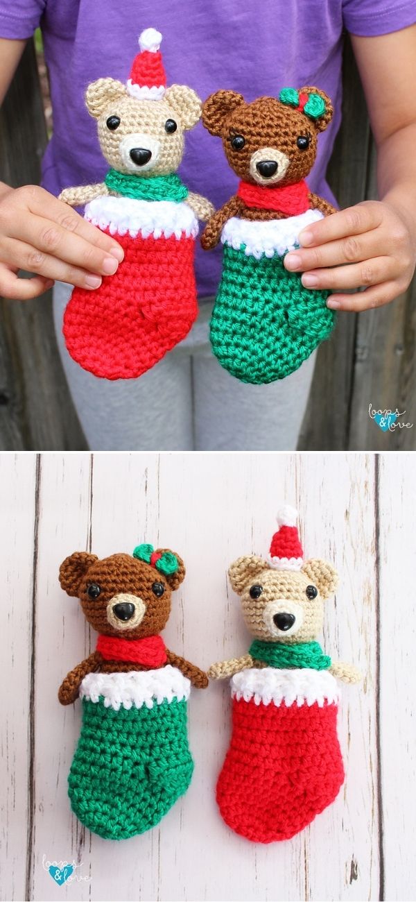 Mini Bear in Stocking crochet christmas ornament