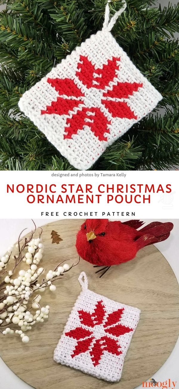 Nordic Star Christmas Ornament Pouch Free Crochet Pattern
