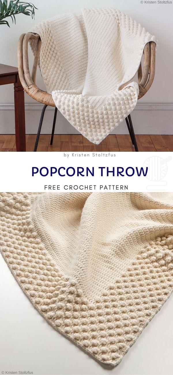 Popcorn throw Free Crochet Pattern