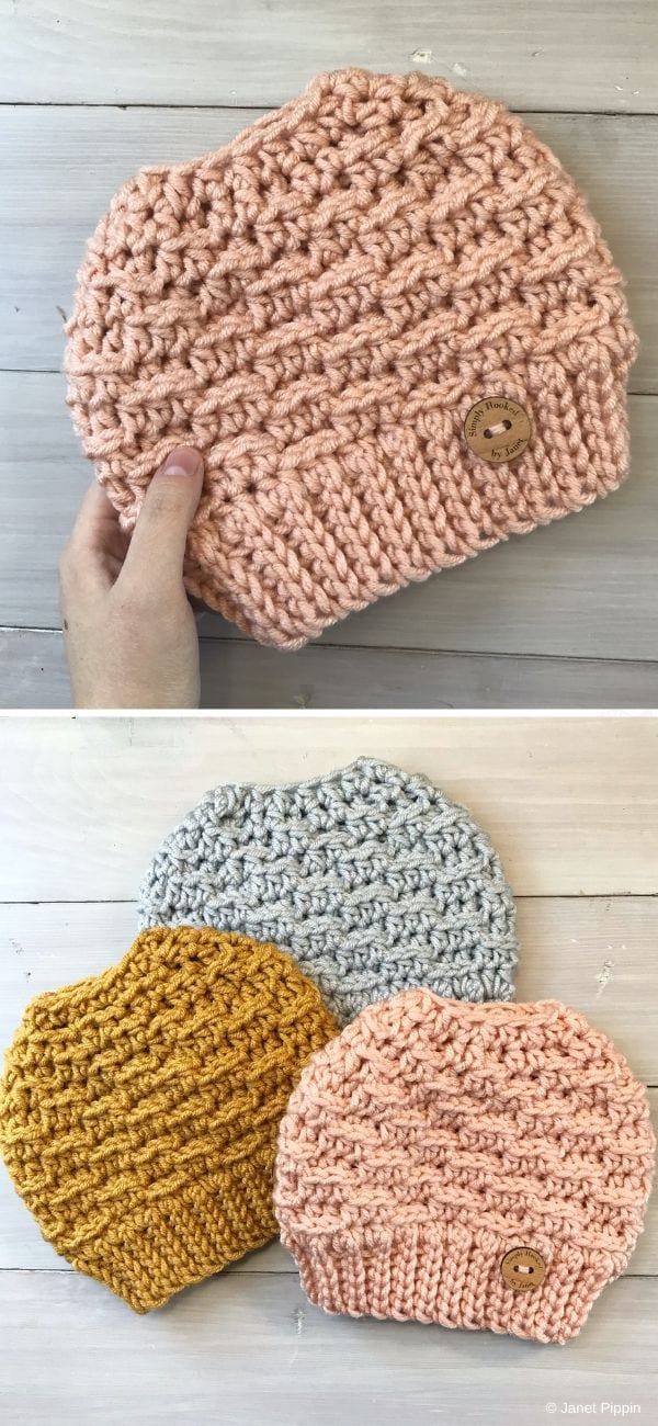 Winding Ridges Bun Hat Free Crochet Pattern