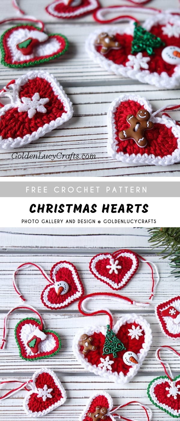 crochet christmas ornaments in shape of hearts