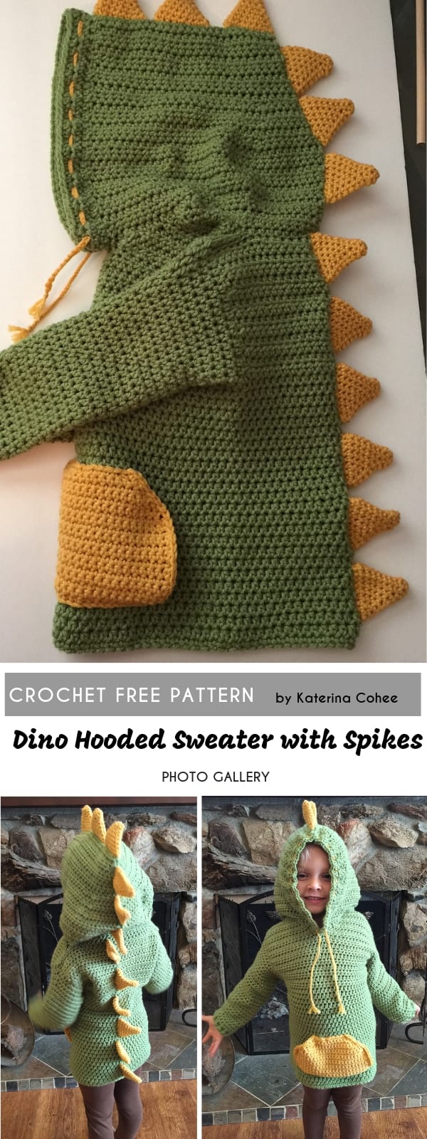 free crochet dinosaur hooded sweater with spikes.