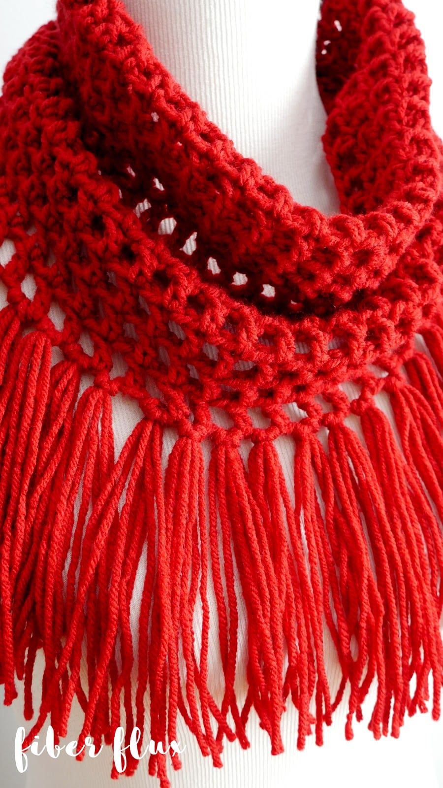 Festive Cranberry Fringe Crochet Cowl FREE