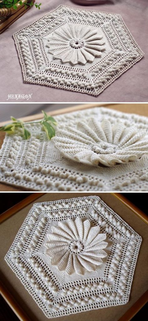 white crochet hexagon