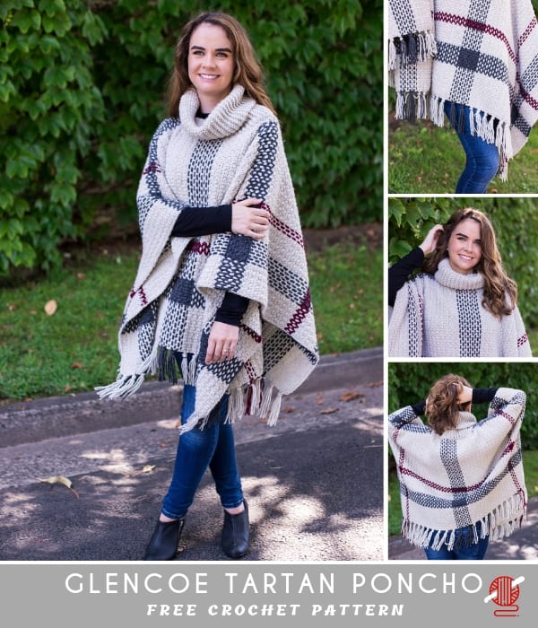 crochet Poncho with tartan design