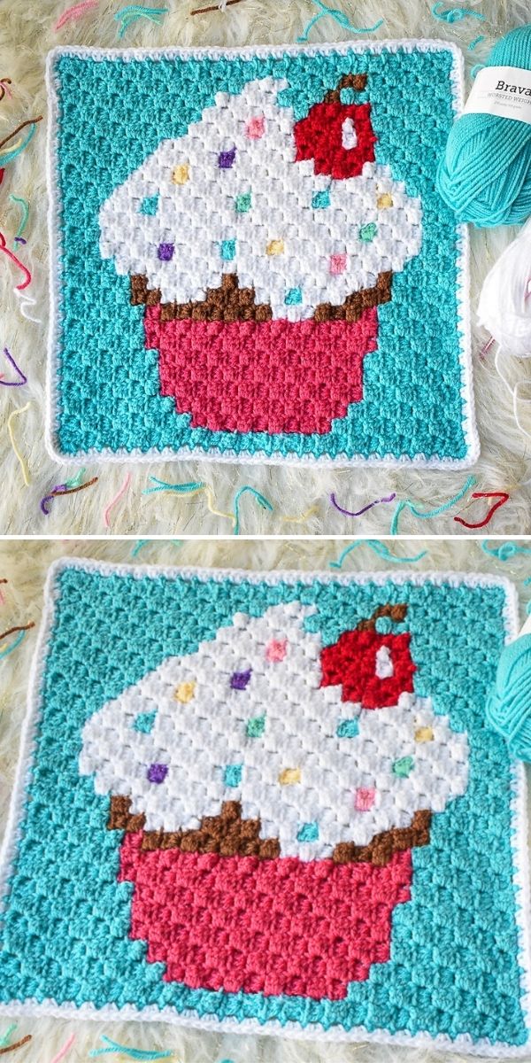 Sprinkled Cupcake C2C Square