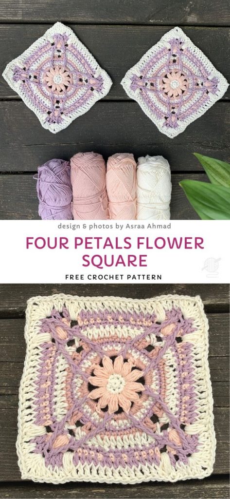 Four Petals Flower Square Free Crochet Pattern