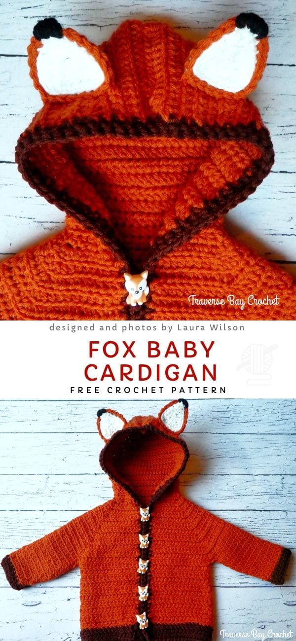 Fox Baby Cardigan Free Crochet Pattern