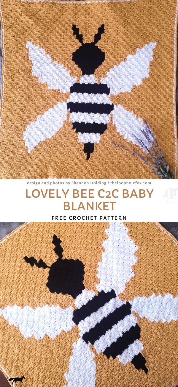 Lovely Bee C2C Baby Blanket Free Crochet Pattern