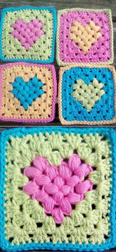 Puff Heart Granny Square