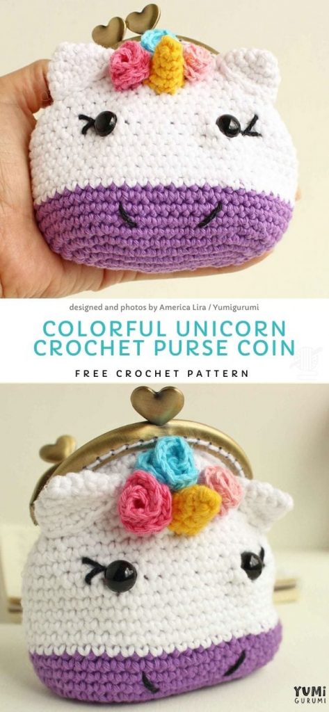 Colorful Unicorn Crochet Purse Coin Free Crochet Pattern