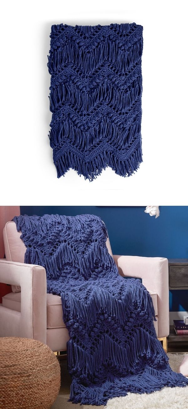 Bernat Bobble and Fringe Blanket