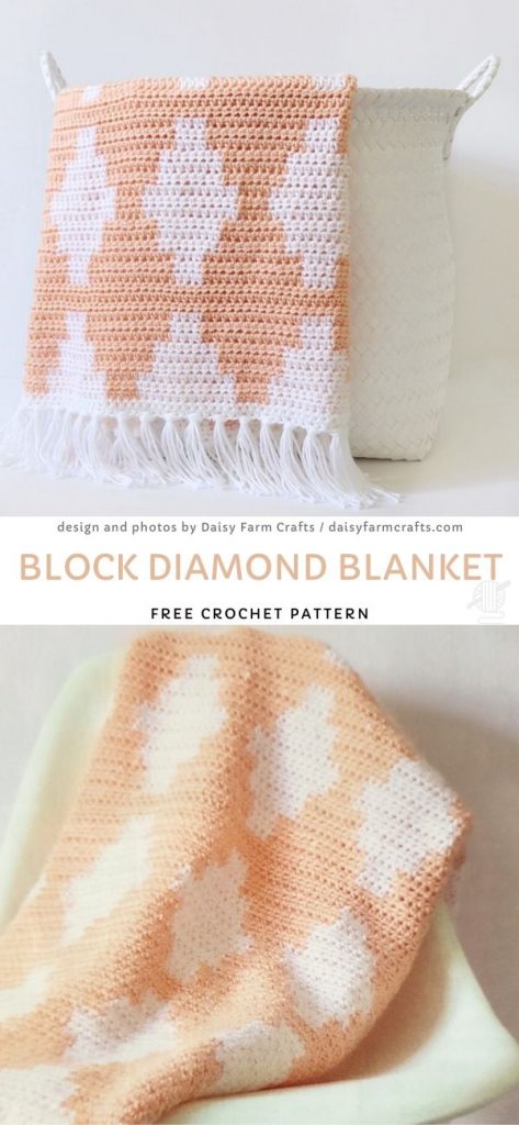 Block Diamond Blanket Free Crochet Pattern