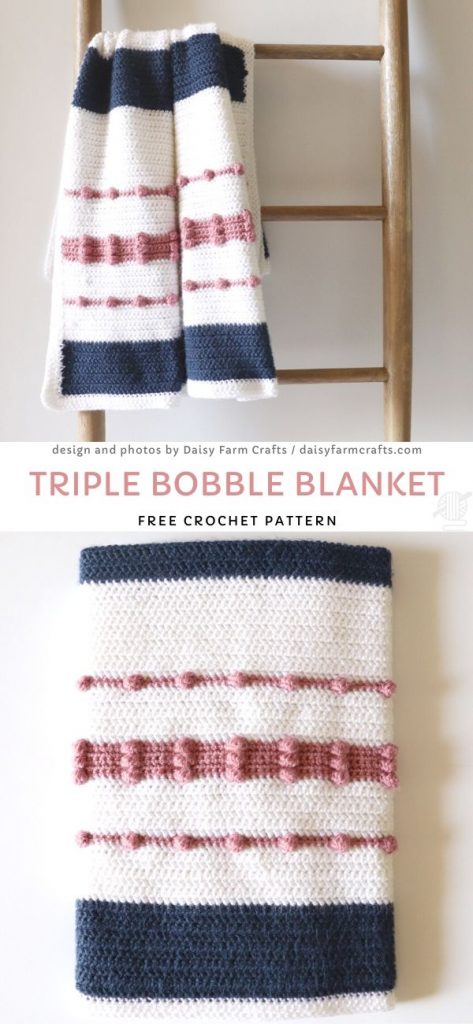 Triple Bobble Blanket Free Crochet Pattern