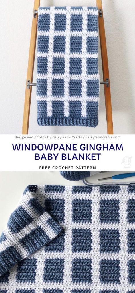 Windowpane Gingham Baby Blanket Free Crochet Pattern