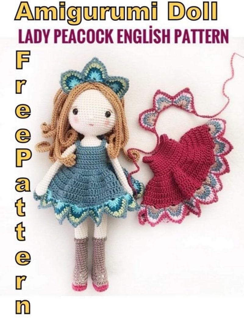 Amigurumi Lady Peacock doll Free Crochet Pattern