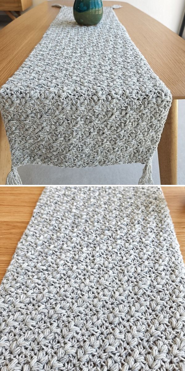 Crocheted mandalas table runner.