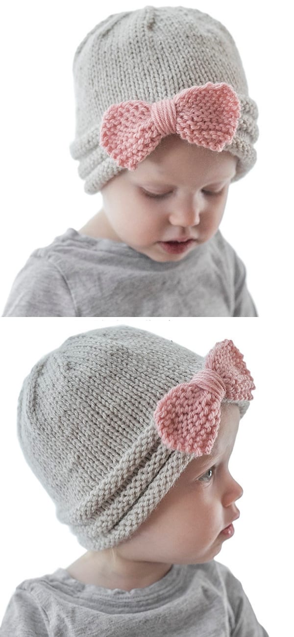 Gathered Bow Hat free knitting pattern