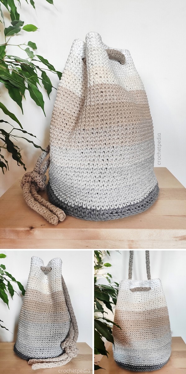 ombre crochet drawstring bag with solid texture