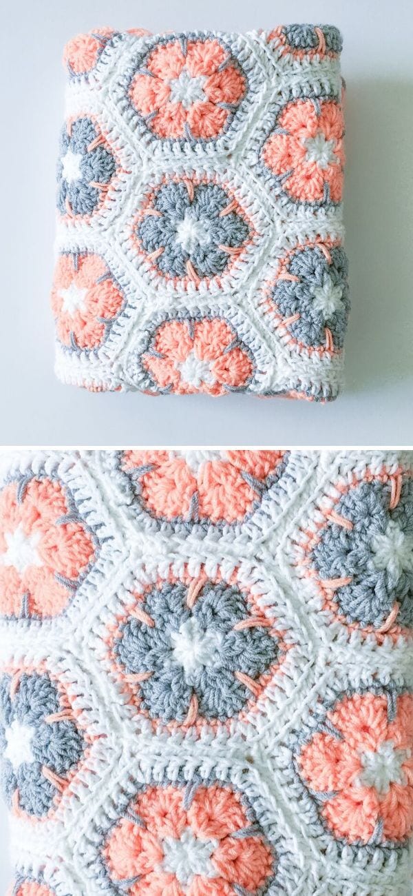 Pink and blue African Flower Crochet Hexie