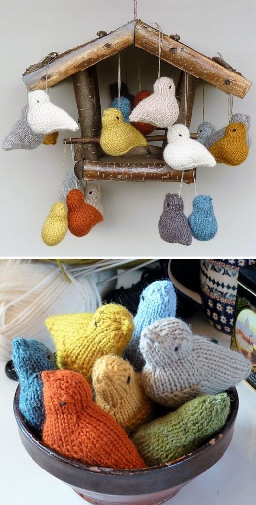 colorful knitted birds