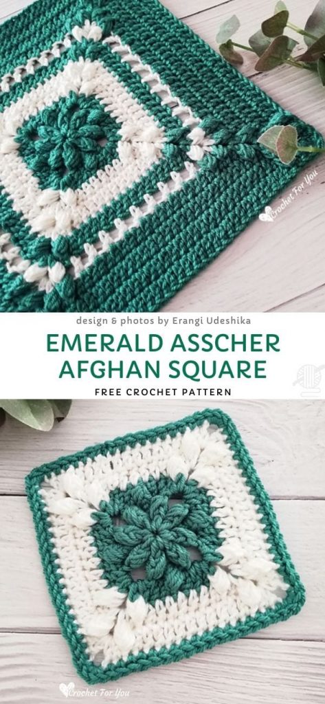 Emerald Asscher Afghan Square Free Crochet Pattern