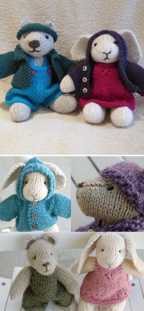 knitted animals in clothes