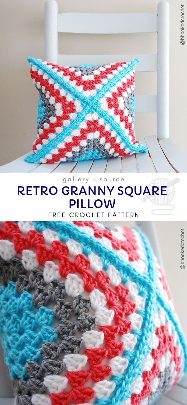 Retro Granny Square Pillow Free Crochet Pattern