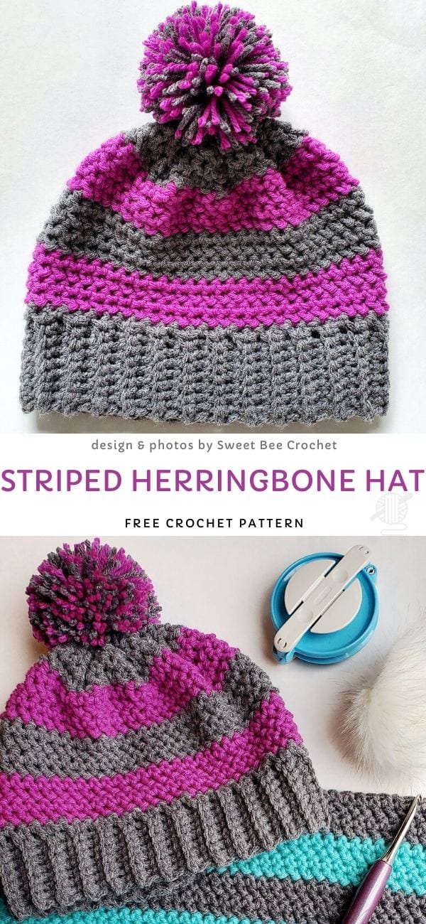 Striped Herringbone Hat Free Crochet Pattern
