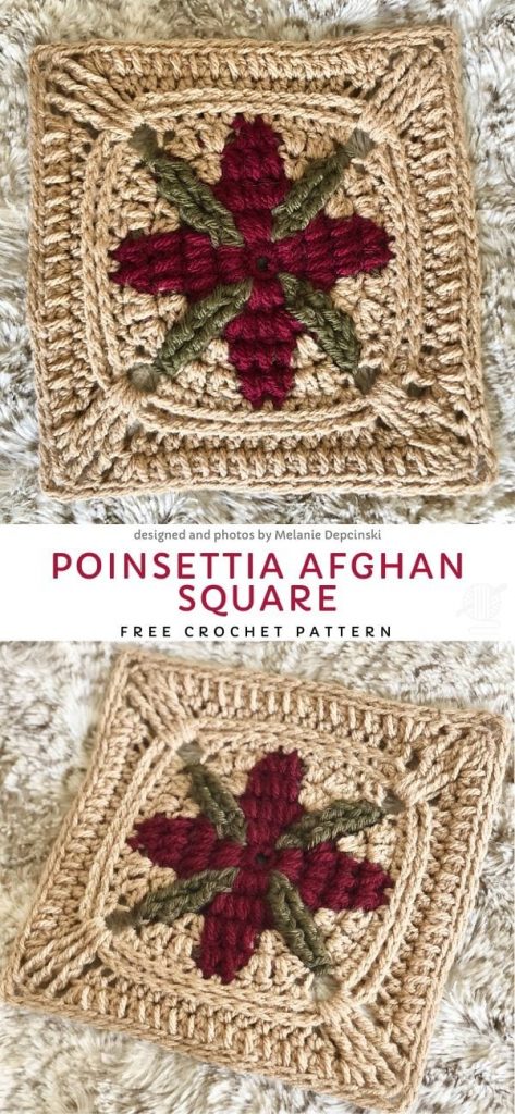 Poinsettia Afghan Square Free Crochet Pattern