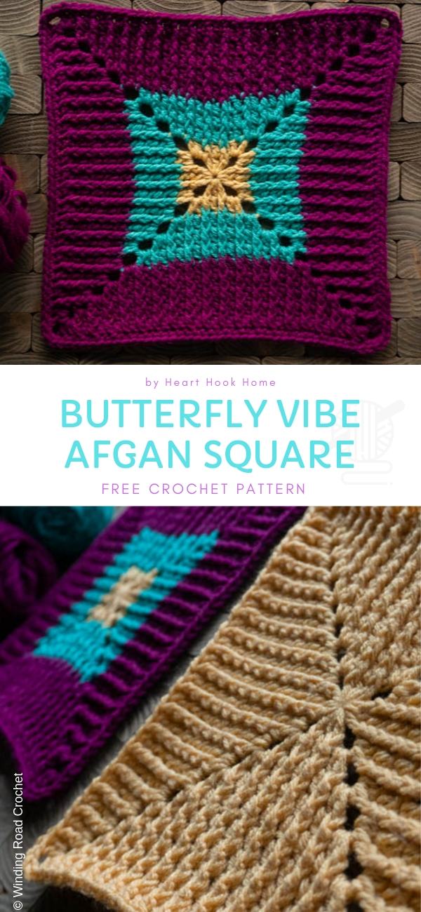 Butterfly Vibe Purple Afgan Square free crochet pattern
