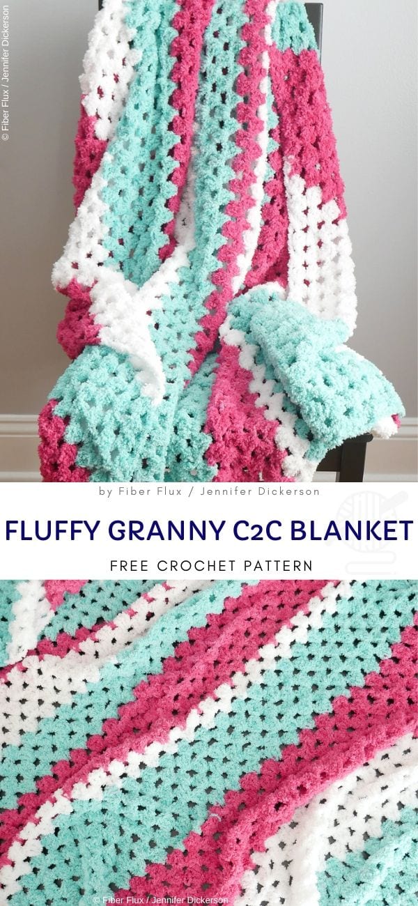 Fluffy granny C2C blanket free crochet pattern