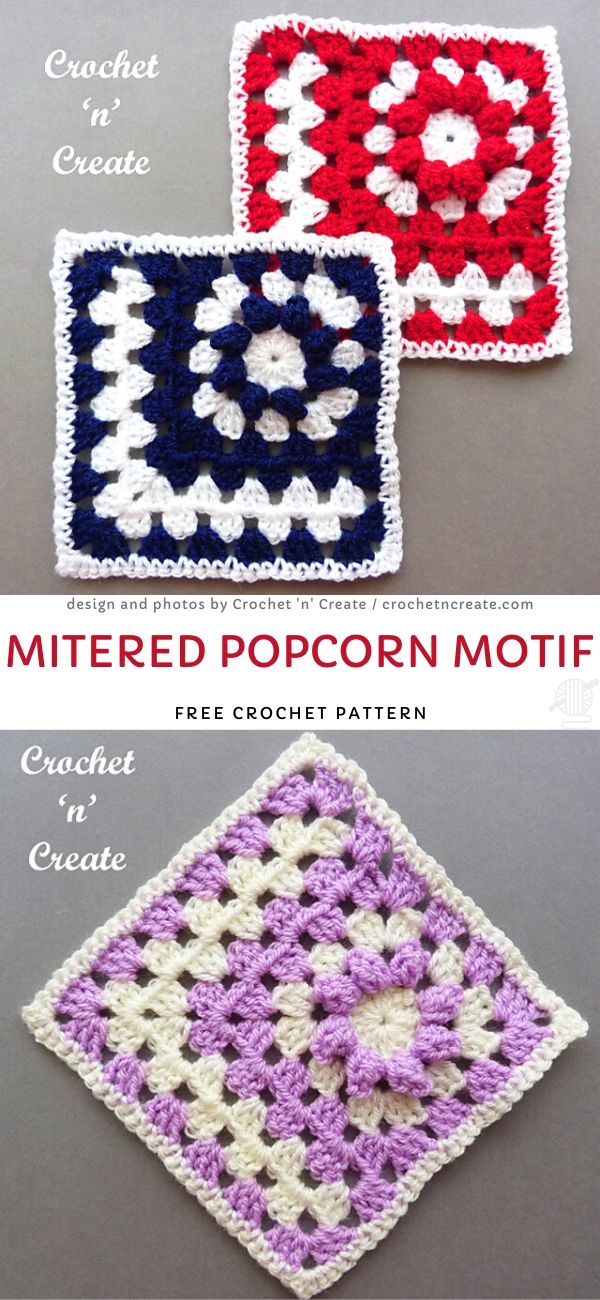Mitered Popcorn Motif Free Pattern