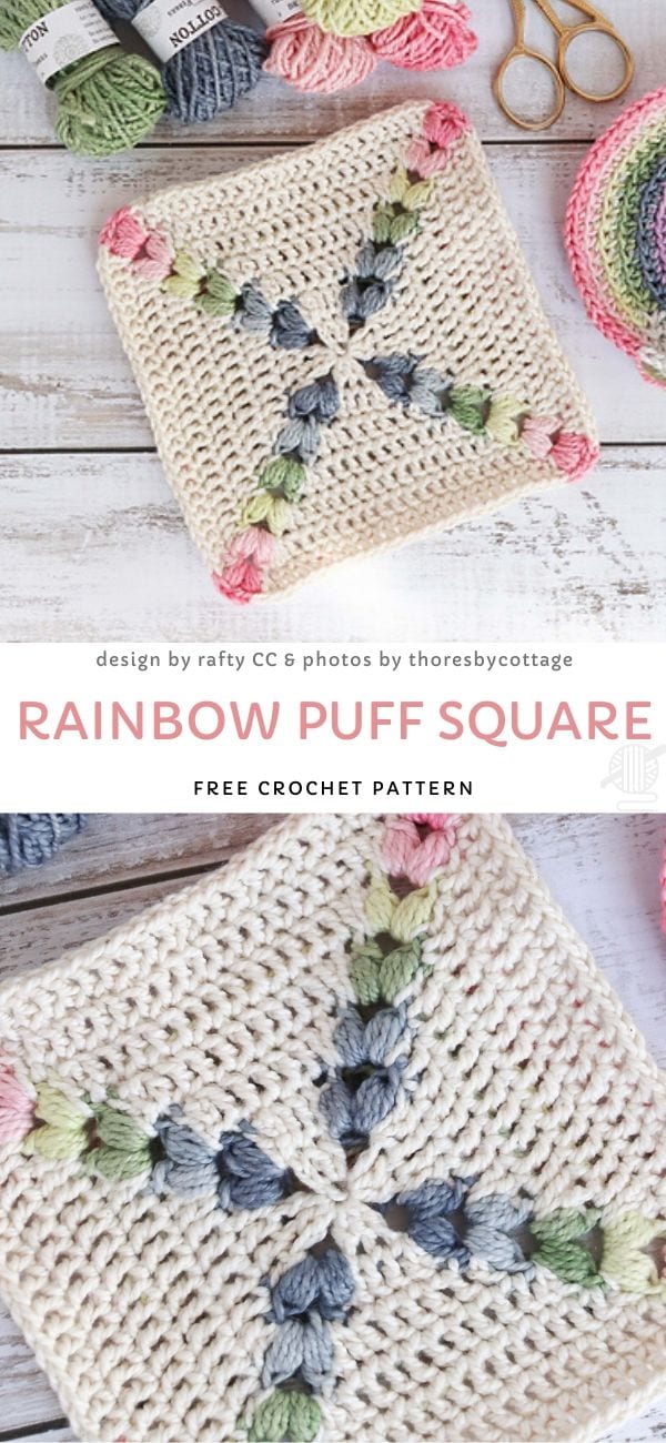 Rainbow Puff Square Free Crochet Pattern