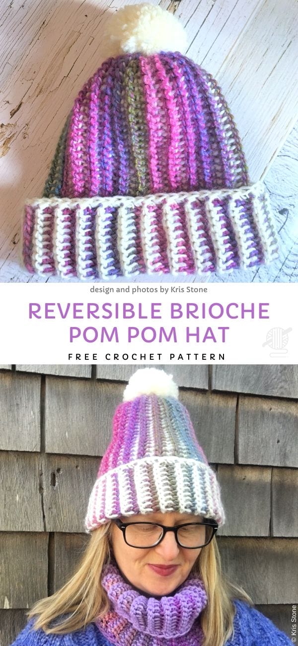 Reversible Brioche Pom Pom Hat Free Crochet Pattern