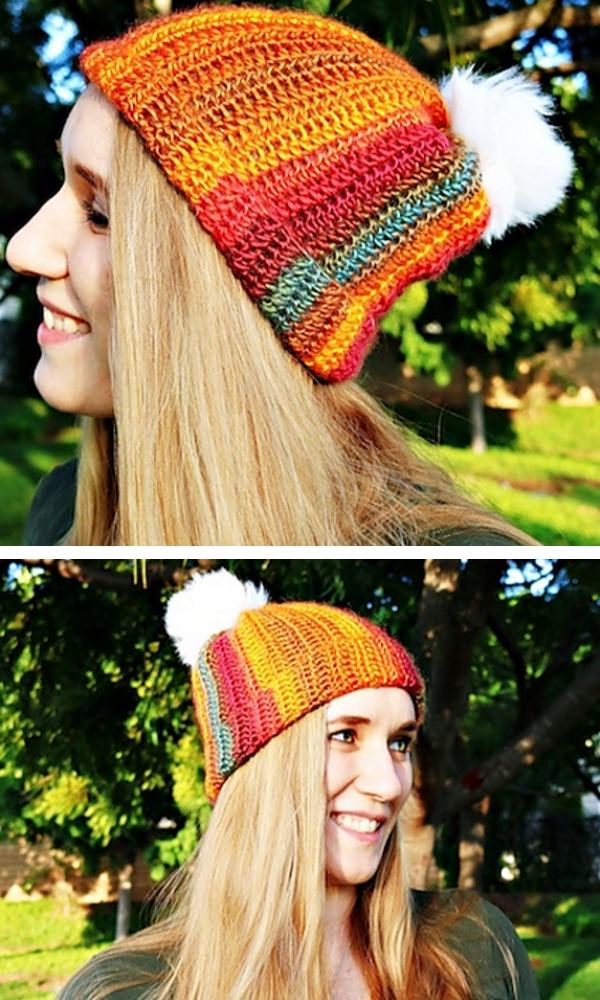 Sunset Striped Warm Hat free crochet pattern
